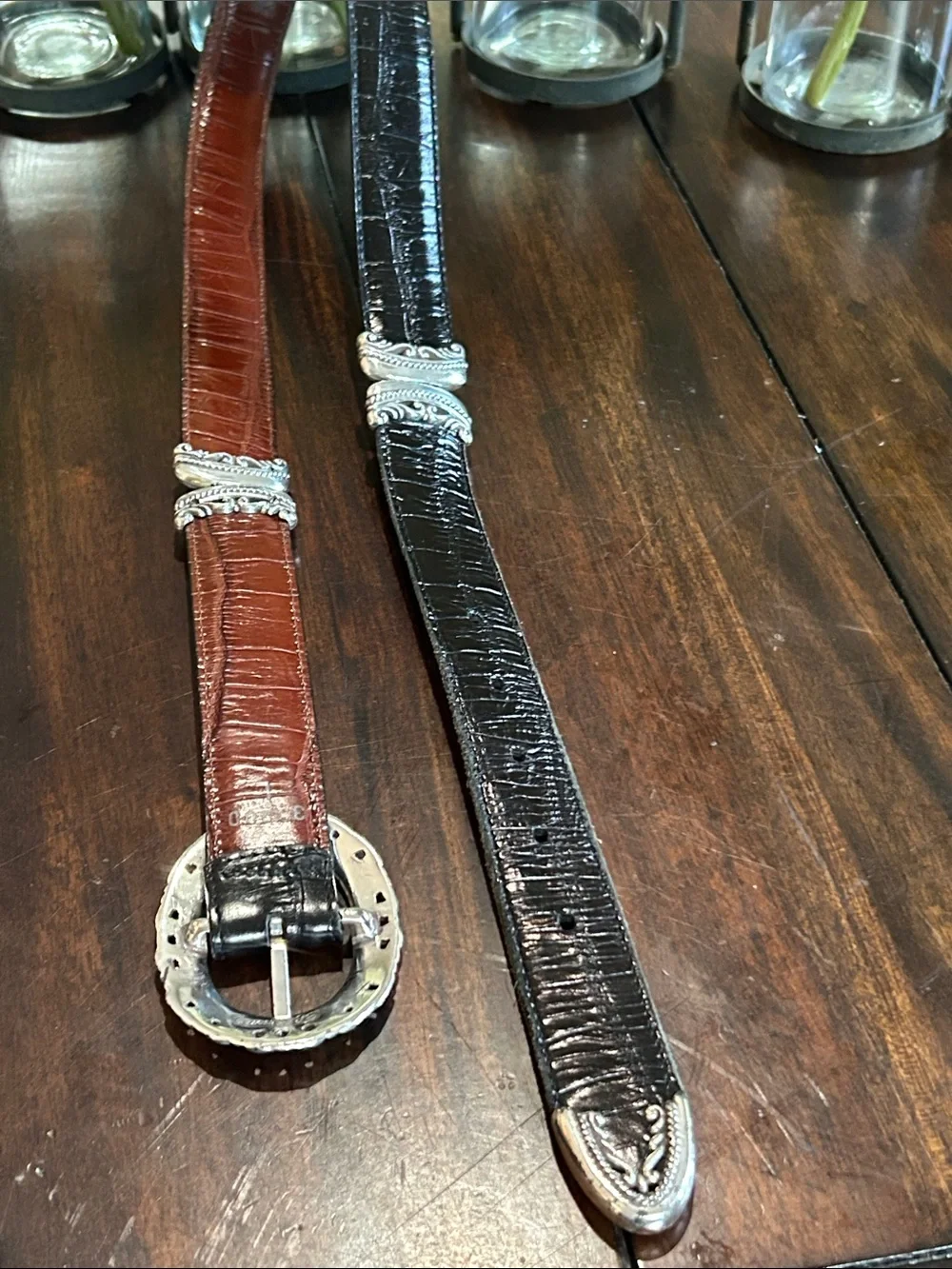 Brighton Women's reversible Black Croc-Embossed Leather Belt w/ Silver Buckle